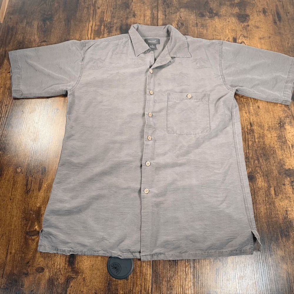 Mens Bruno Gray Jacquard Silk Hawaiian Aloha Island SS Casual‎ Shirt sz M